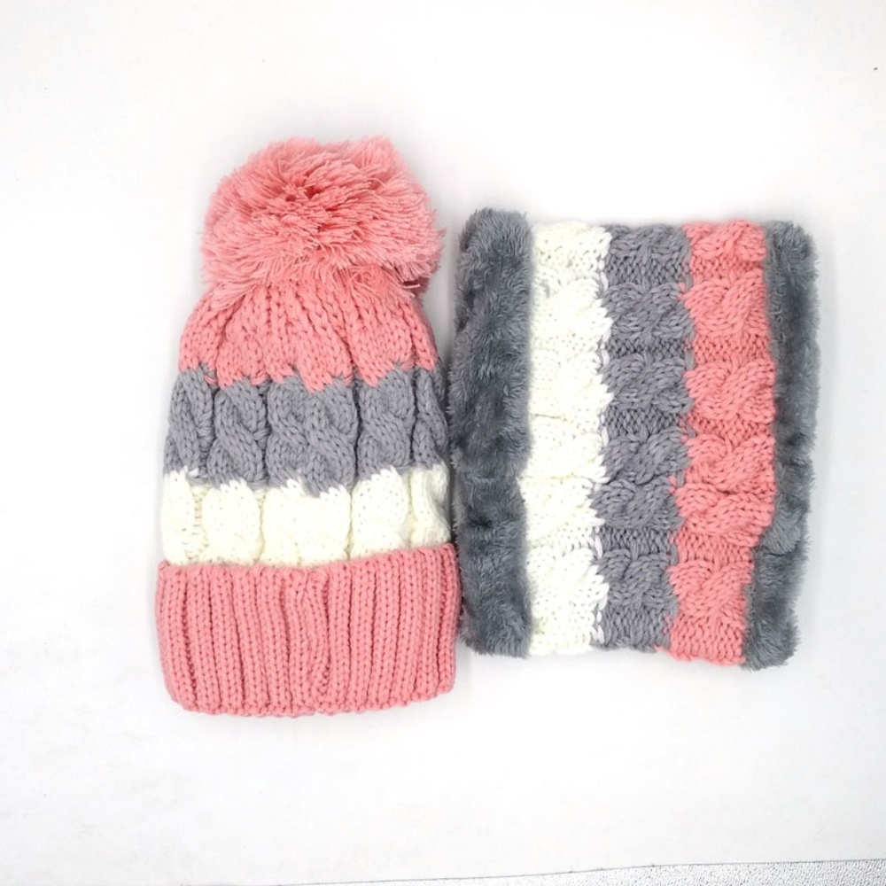 Winter Colorful Knit Pom Pom Hat with Neck Gaiter - Picture 5 of 6